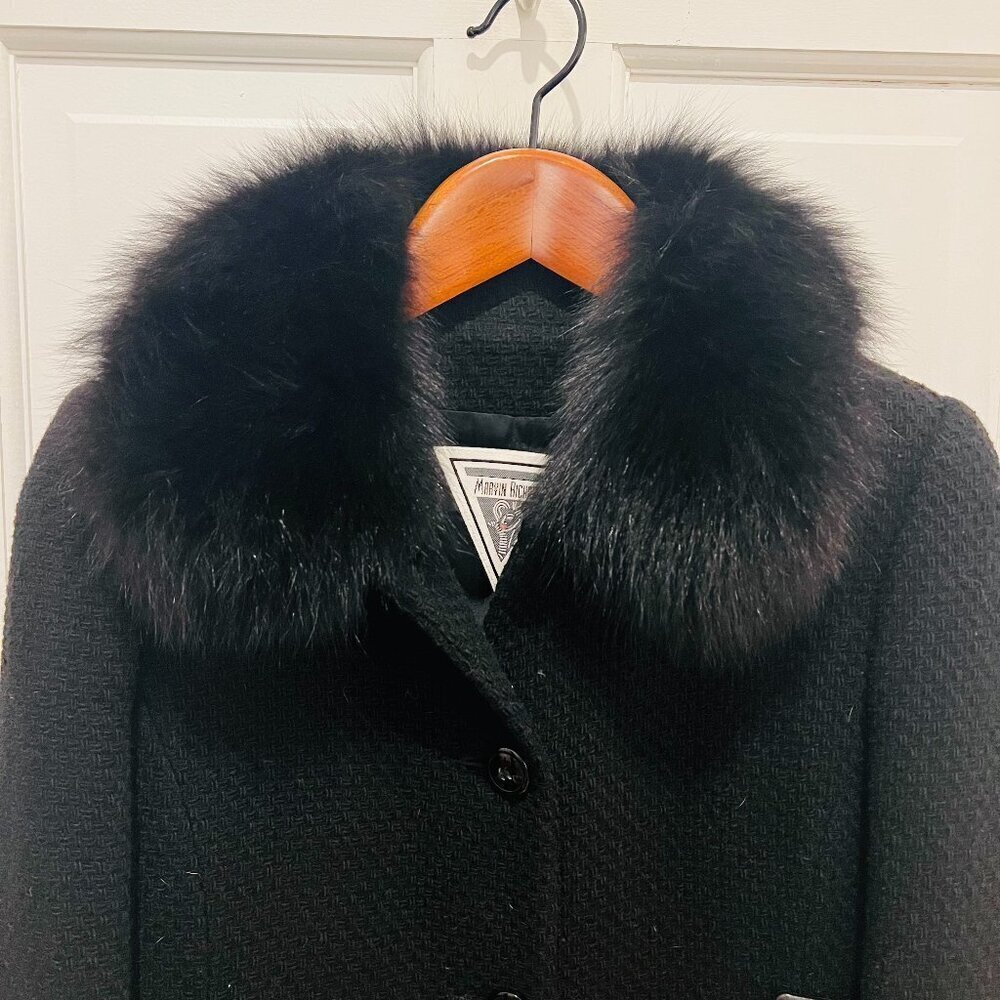 Vintage Marvin Richards Coat 4 Black Boucle Wool Fox Fur Collar USA - Picture 2 of 16